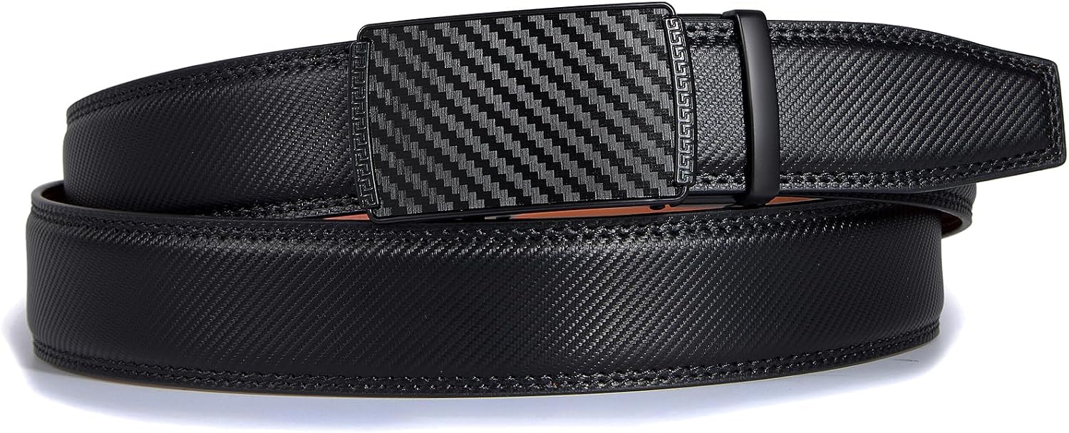 Detalle de VATAN Ceinture Homme Réglable à Cliquet en Cuir avec Boucle Automatique – Noir, 3,5 cm de largeur