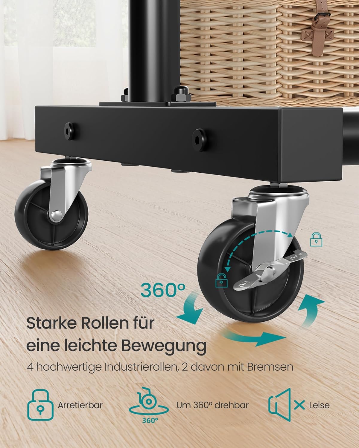 Thumbnail 3 de SONGMICS Kleiderständer mit Rollen und Bremse – Tragkraft 50 kg, 110 cm Stange, 4 Rollen (2 mit Bremse)