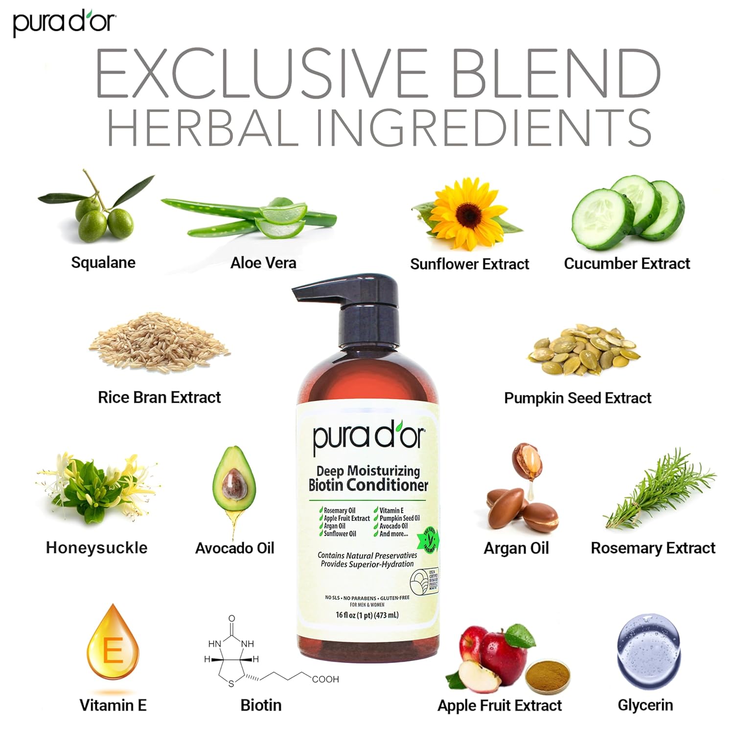 Thumbnail 1 de PURA D'OR Deep Moisturizing Biotin Conditioner 16 oz