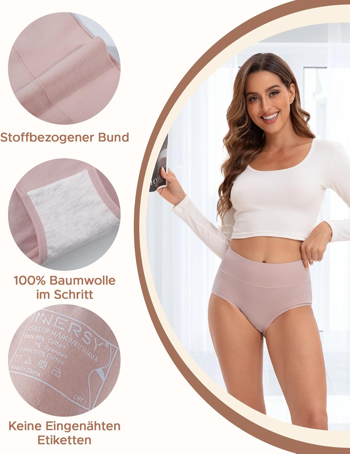 Thumbnail 3 de INNERSY Damen Baumwolle Stretch Slips Hohe Taille – 5er Pack