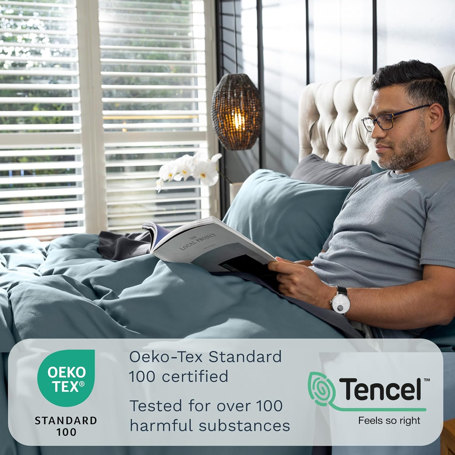 Thumbnail 2 de Olive + Crate Tencel Lyocell Eucalyptus Sheets (King) — Cooling 4-Piece Set with 18-Inch Deep Pocket Fit, Basalt Blue