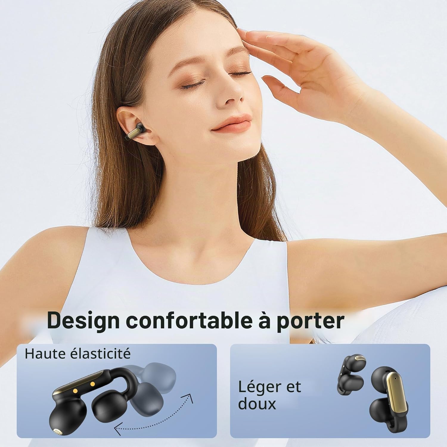 Detalle 2 de oraolo Écouteurs Bluetooth sport sans fil à clipper – 40 h, IPX6, Open Ear