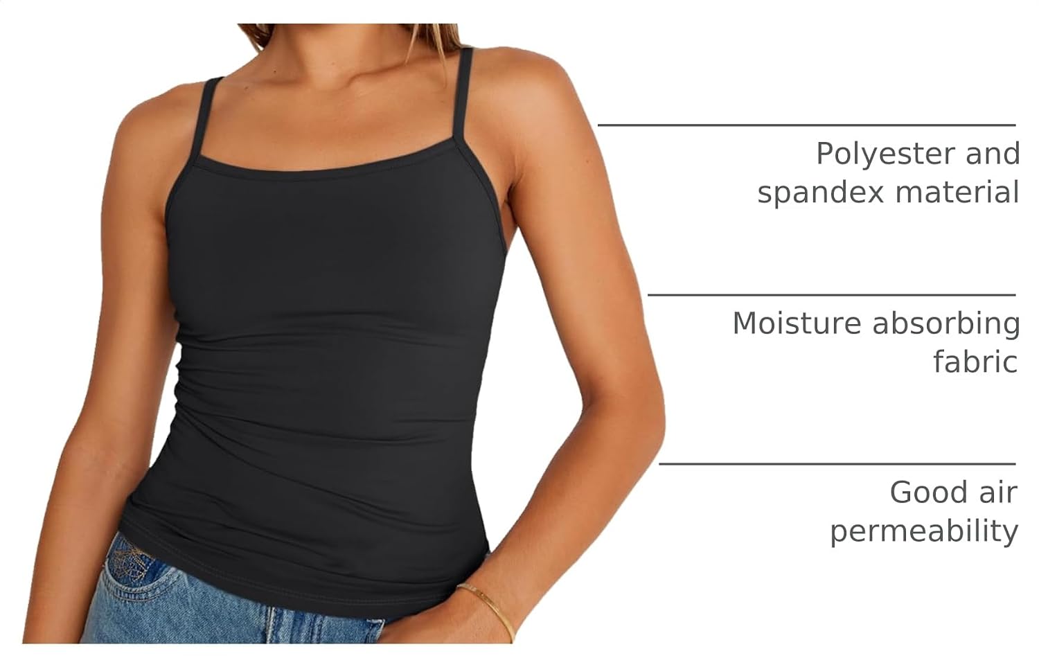 Detalle de Trendy Queen Adjustable Camisole: Sleeveless Square Neck Tank Top for Women