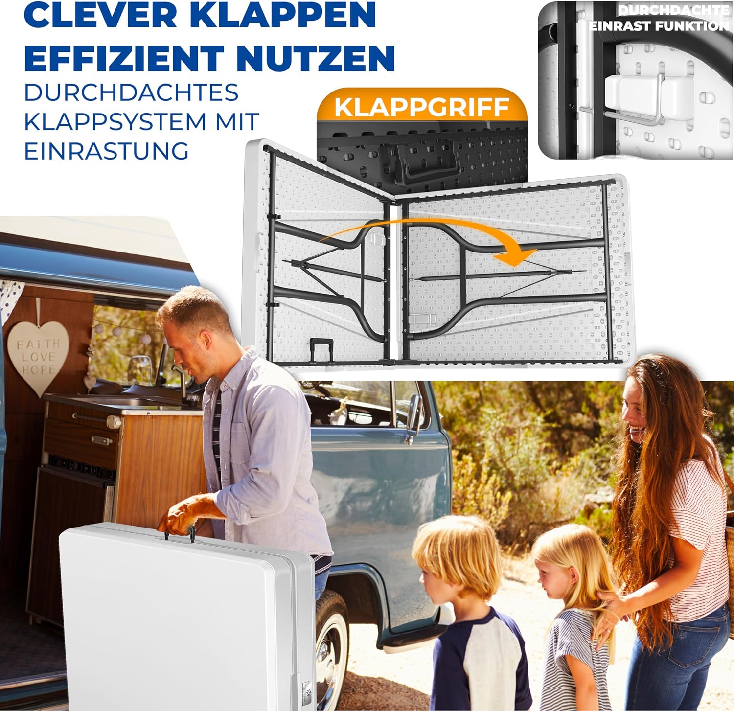 Detalle 2 de KESSER® Buffettisch klappbar aus Kunststoff (183 x 76 cm) – Campingtisch & Partytisch für bis zu 6 Personen, inkl. Cover & Tragegriff