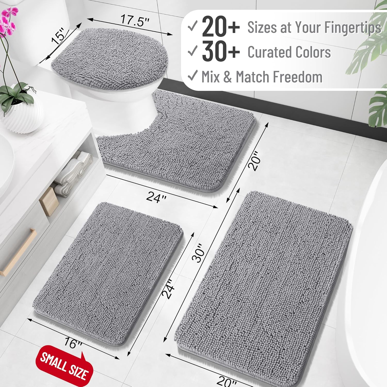 Thumbnail 1 de OLANLY U-Shaped Chenille Toilet Rugs (24x20 in) – Plush, Absorbent, Machine-Washable