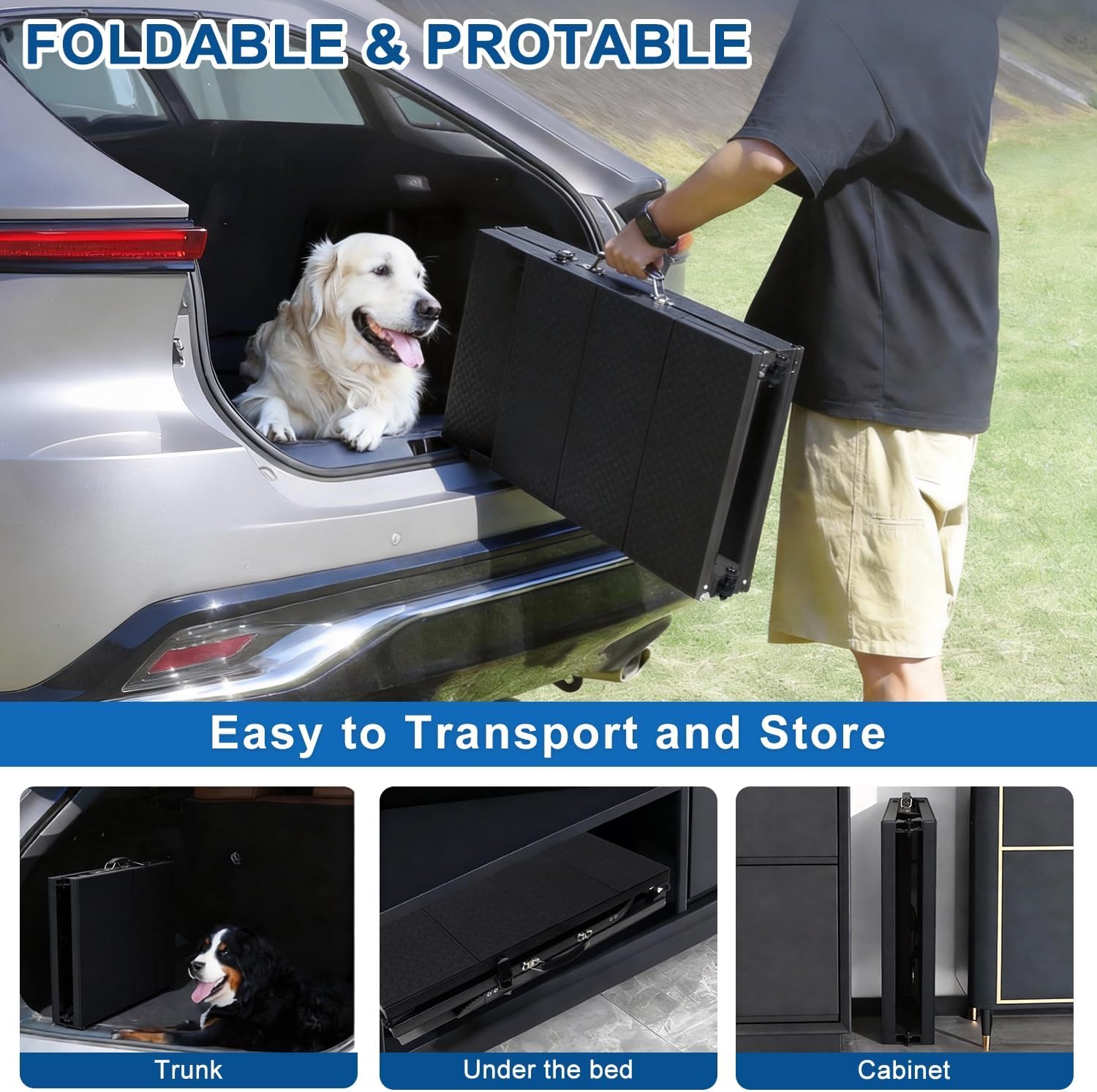 Thumbnail 4 de Niubya Foldable Dog Steps & Pet Stairs Ramp (180cm, aluminium frame) – supports up to 113kg