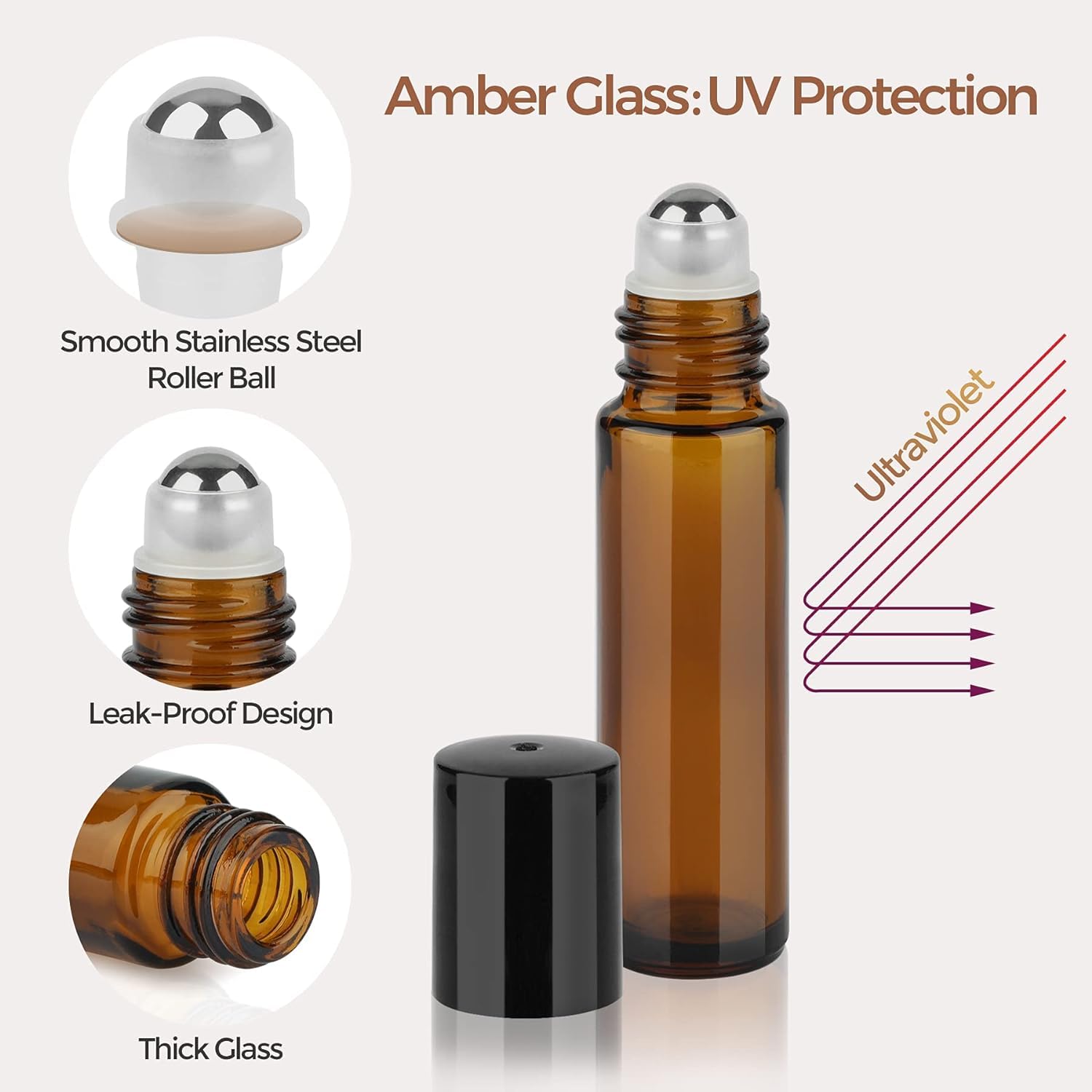 Thumbnail 3 de ComSaf 10-ml Roll-on Glasflaschen (6er-Set) mit Anti-UV-Schutz – Nachfüllflaschen zum Auftragen ätherischer Öle