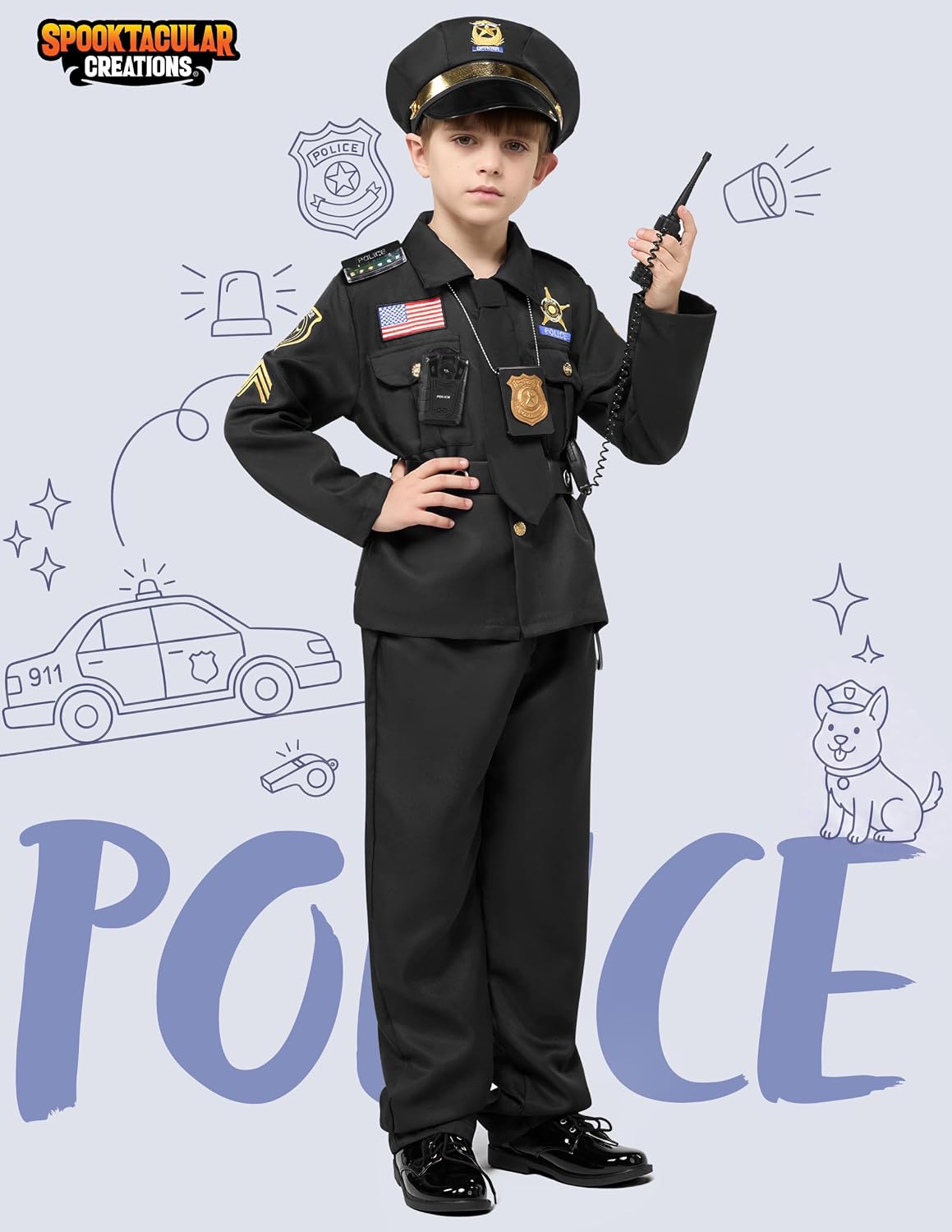 Detalle 2 de Spooktacular Creations 14-Piece Kids’ Police Costume with Role-Play Accessories