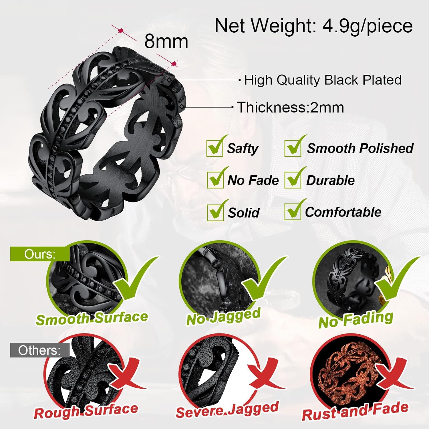 Thumbnail 5 de FaithHeart Bague Celtique Acier 54–72