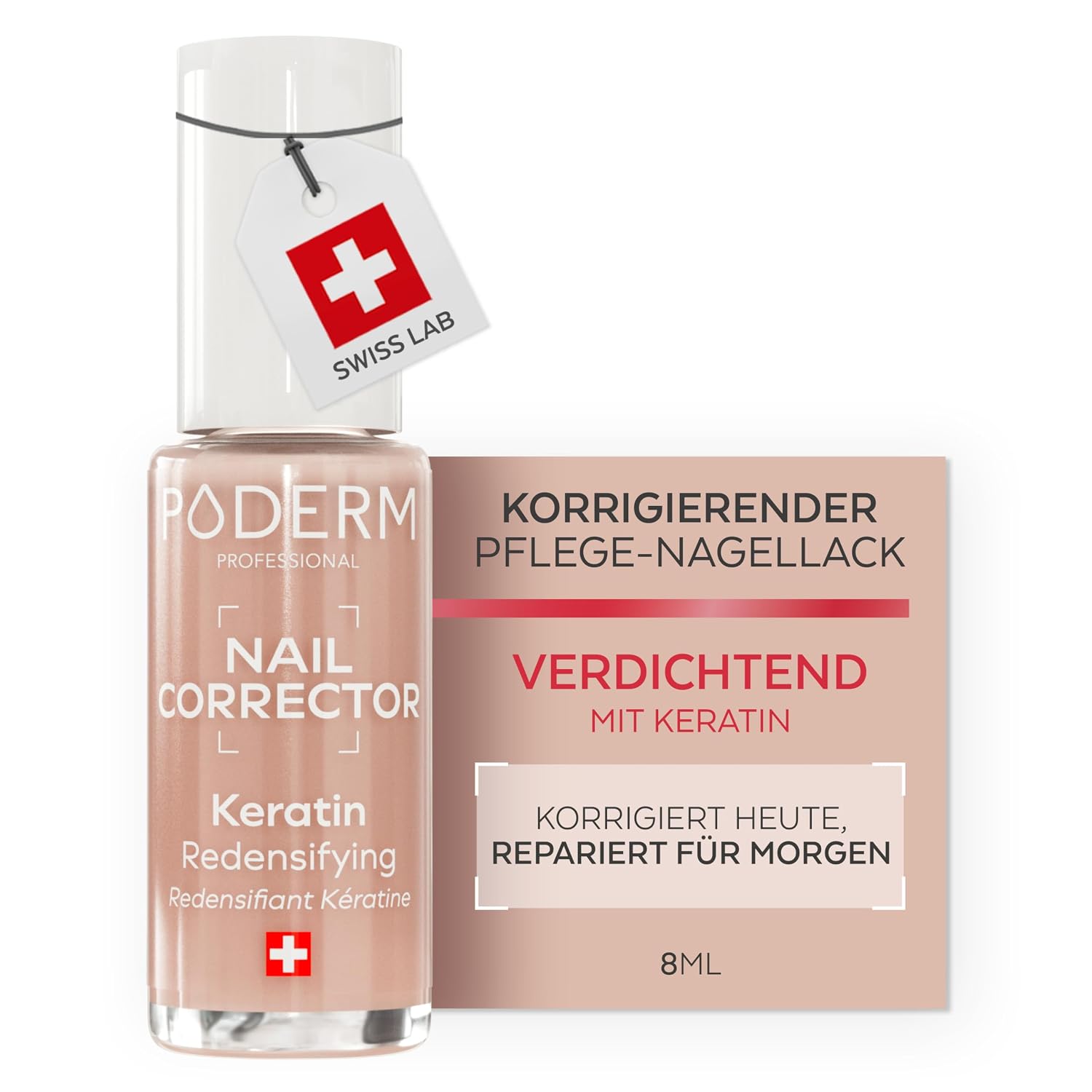 Detalle de PODERM Nagellack Pflege korrigierend & perfektionierend mit Keratin (Nude-Finish) – 8 ml