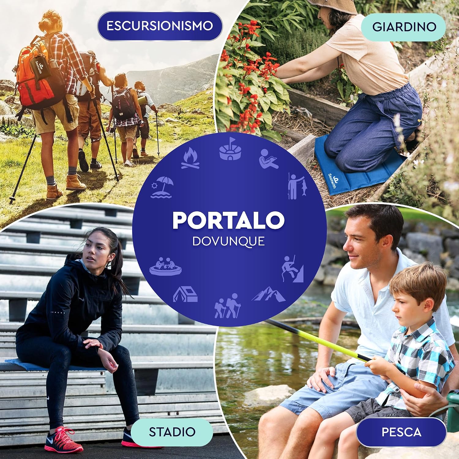 Thumbnail 5 de Seatwith Cuscino da Stadio Pieghevole 35x35 cm – Campeggio, Piscina e Picnic