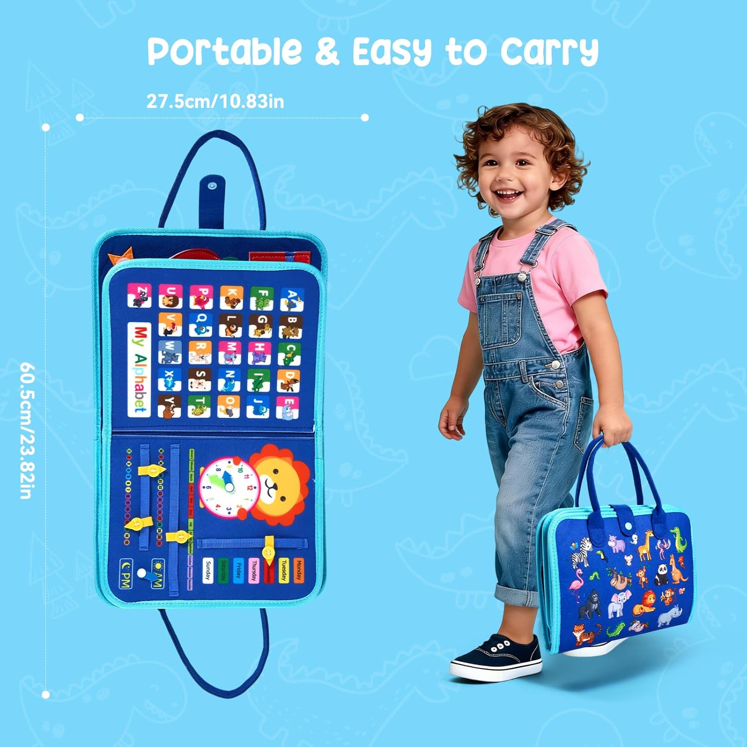 Thumbnail 1 de Warmiehomy Montessori busy board (felt activity board) with 8 play pages – blue big whale travel toy