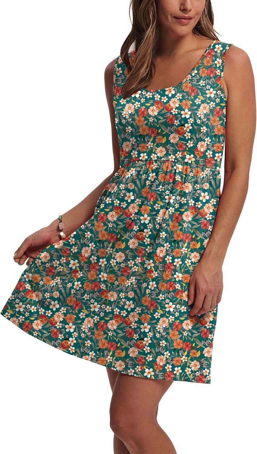 Thumbnail 1 de WIHOLL Women's Summer Dress 2026: A-Line Sleeveless Sundress with Pockets (Floral/Solid)