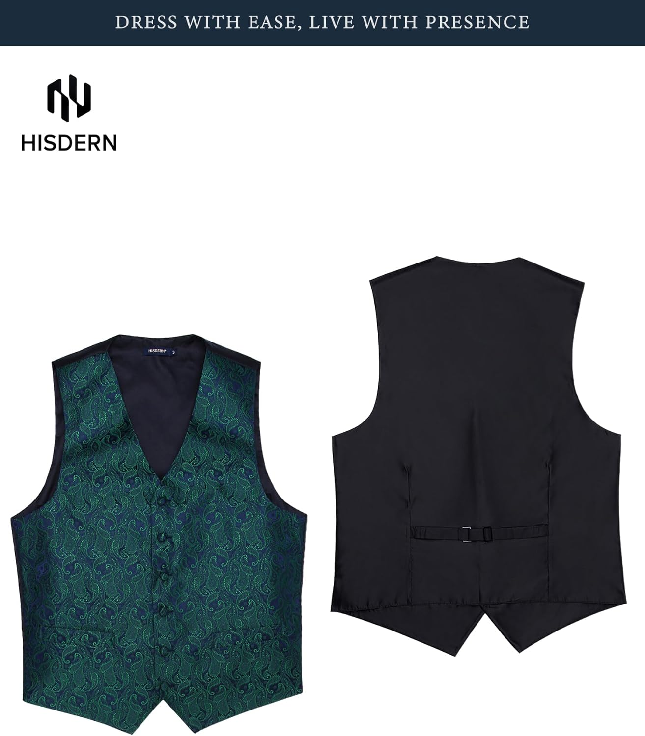 Thumbnail 4 de HISDERN Men's Vest Tie Set 3-Piece: Paisley Jacquard Waistcoat, Necktie & Pocket Square for Formal Wear