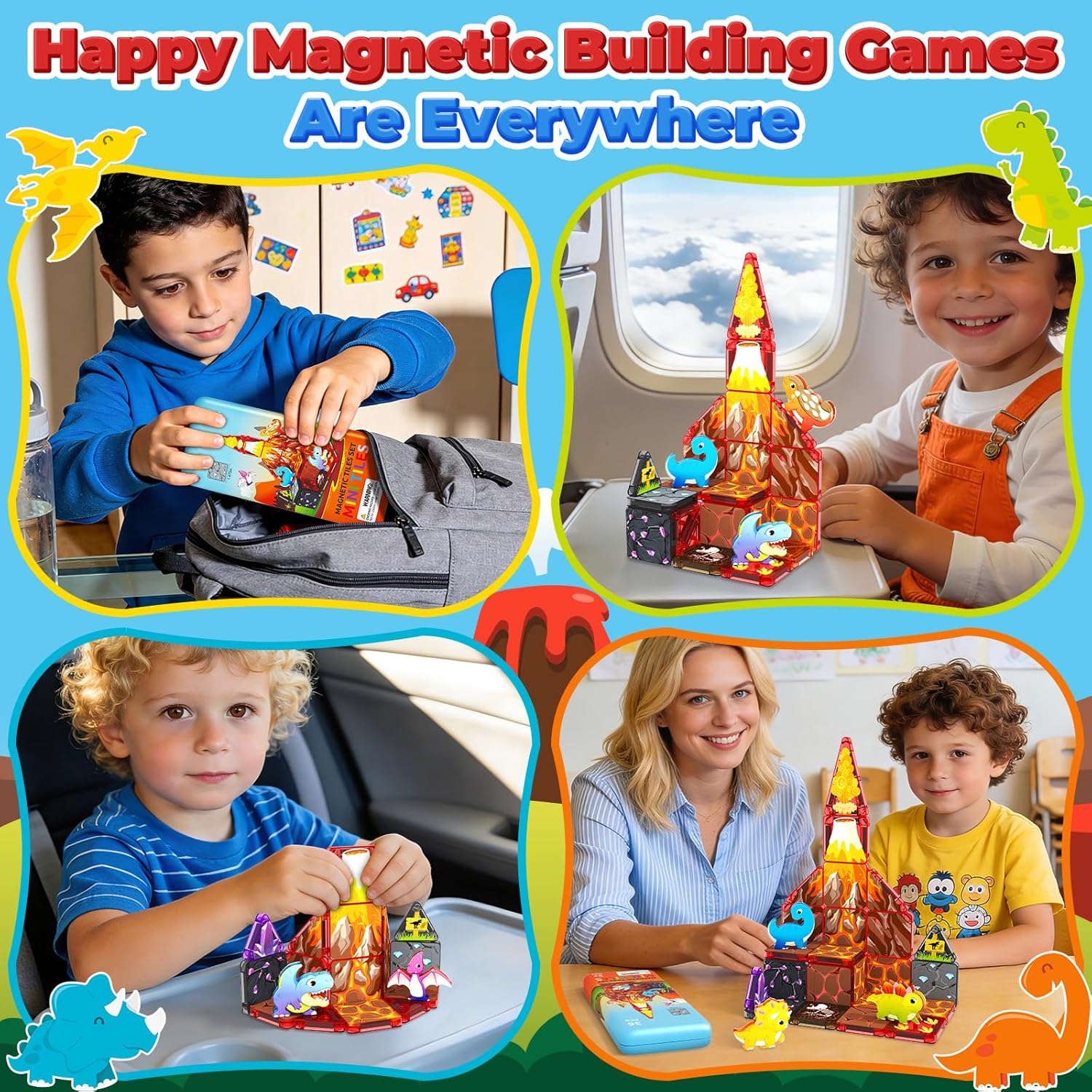 Detalle de 36PCS Mini Magnetic Tiles Dinosaur Travel Set