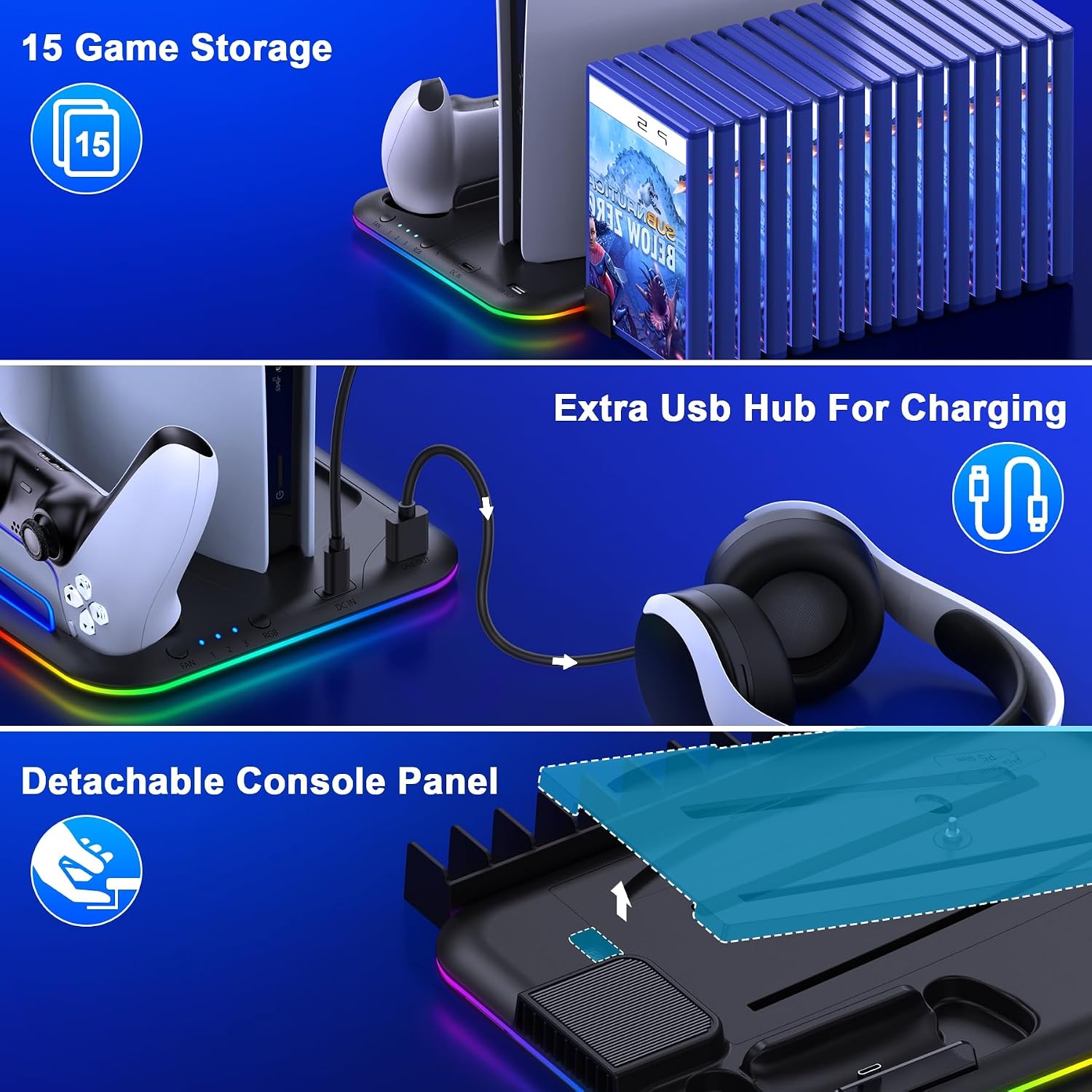 Thumbnail 6 de HEYLICOOL PS5 Cooling Stand with RGB and 15 Slots