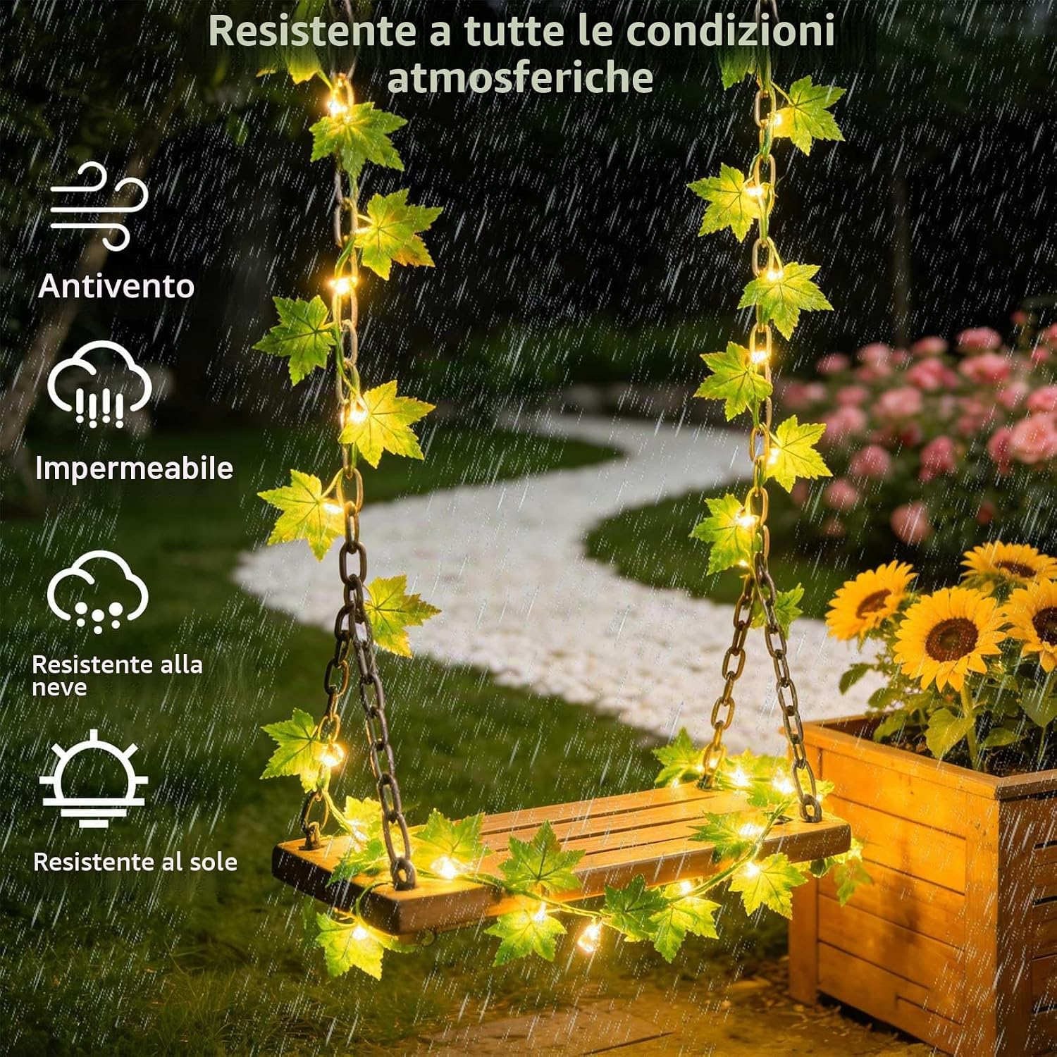 Detalle de Joycome Catena Luminosa Solare Esterno con edera artificiale, 12 m e 100 LED