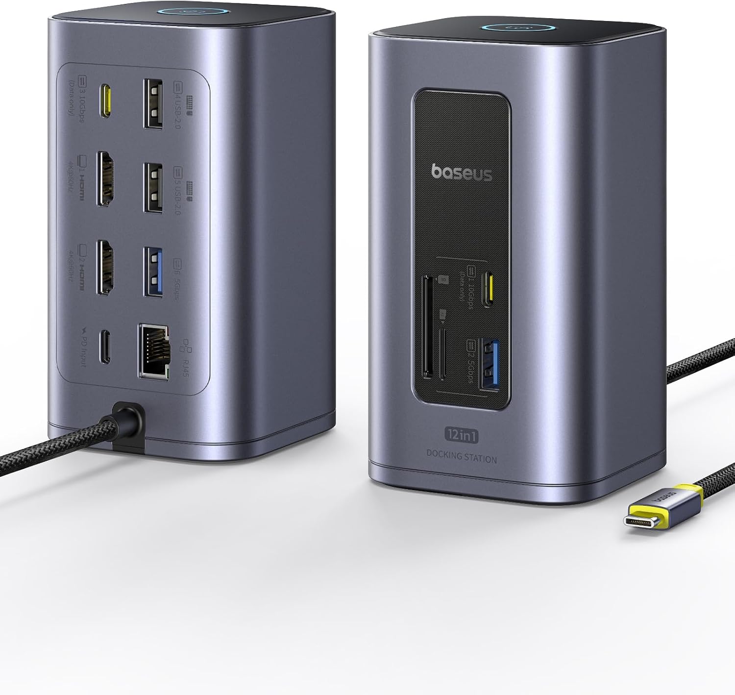 Detalle de Baseus Nomos Air 12 in 1 Docking Station: doppio 4K, ricarica 100W e connettività completa per laptop HP/Lenovo/Dell/Acer