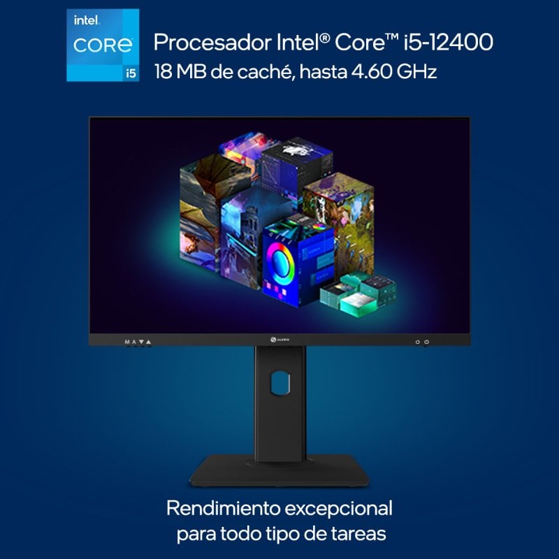 Detalle de Alurin Flow AIO i5-12400/16GB/500GB/24" Altura regulable: ordenador todo en uno con webcam y sonido optimizado