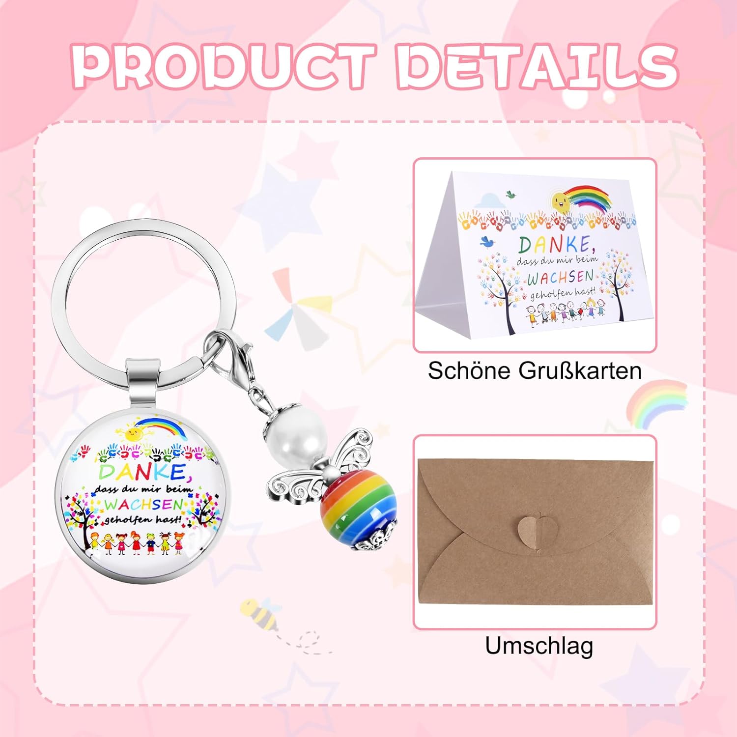 Detalle de 6er-Set Abschiedsgeschenk für Kindergarten & Kita – Dankeskarten, Schlüsselanhänger und Umschläge