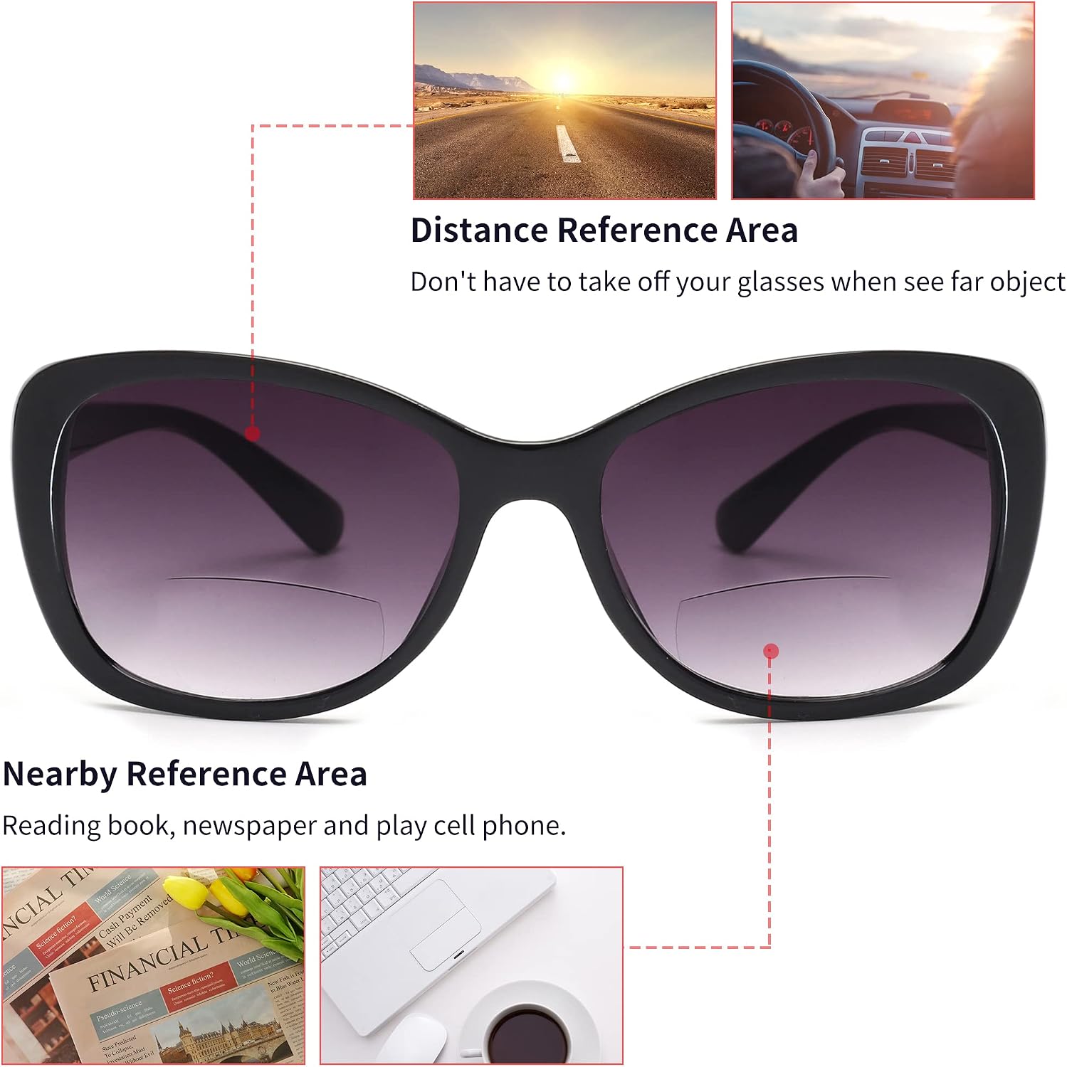 Detalle de JM Women's Bifocal Reading Sunglasses – Vintage Style Outdoor Readers