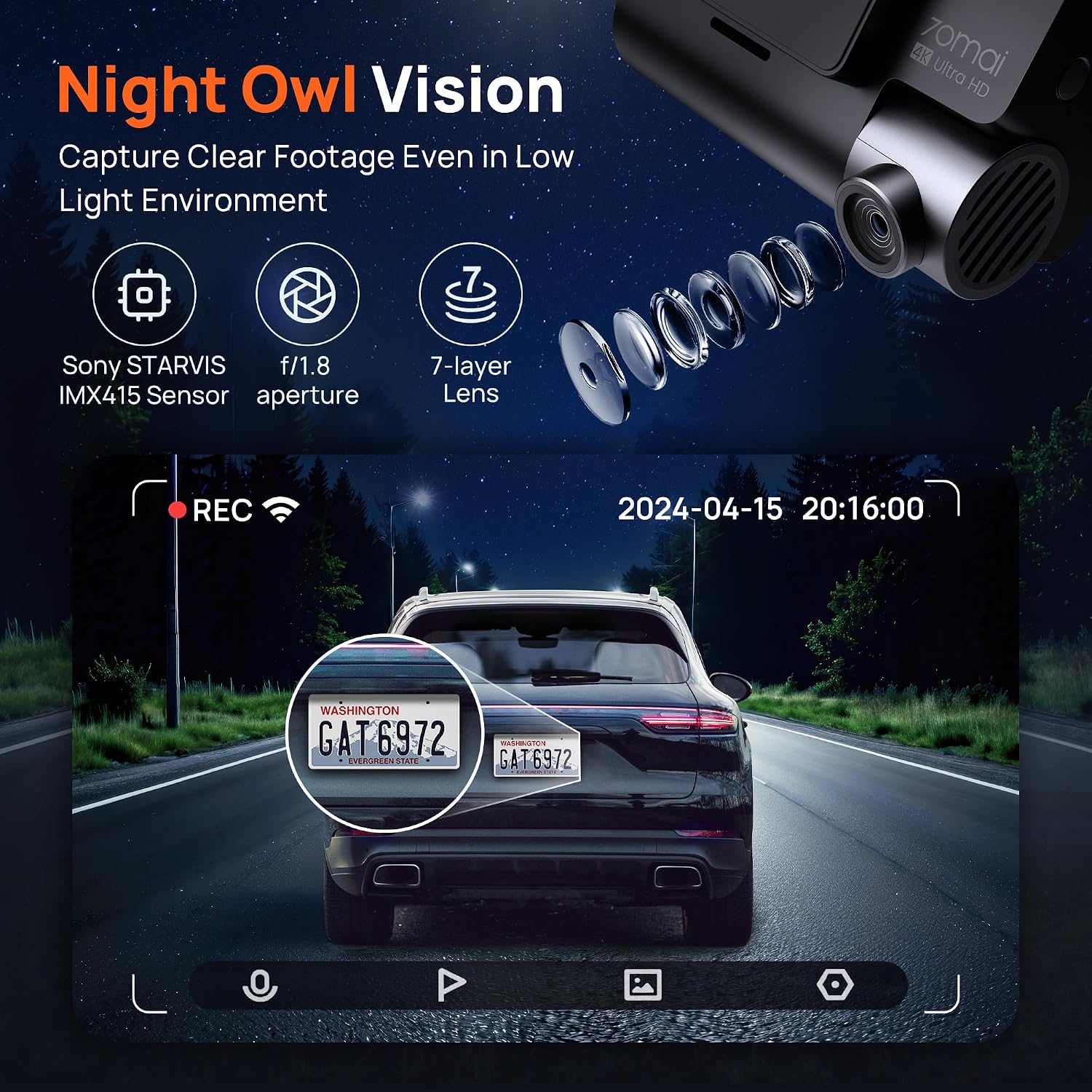 Thumbnail 3 de 70mai A800S-1 4K Front and Rear Dash Cam with GPS and ADAS