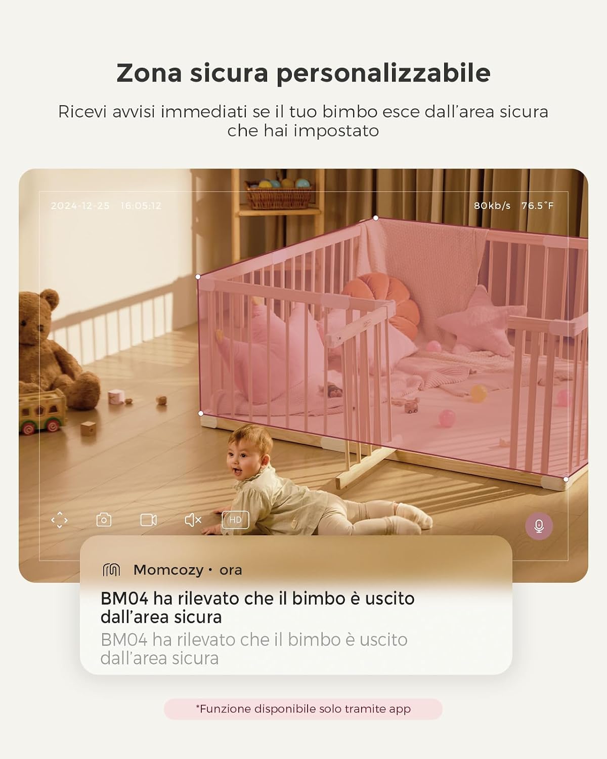 Detalle de Momcozy BM04: Monitoraggio video e audio per bambini con schermo da 5'' e connessione Smart WiFi