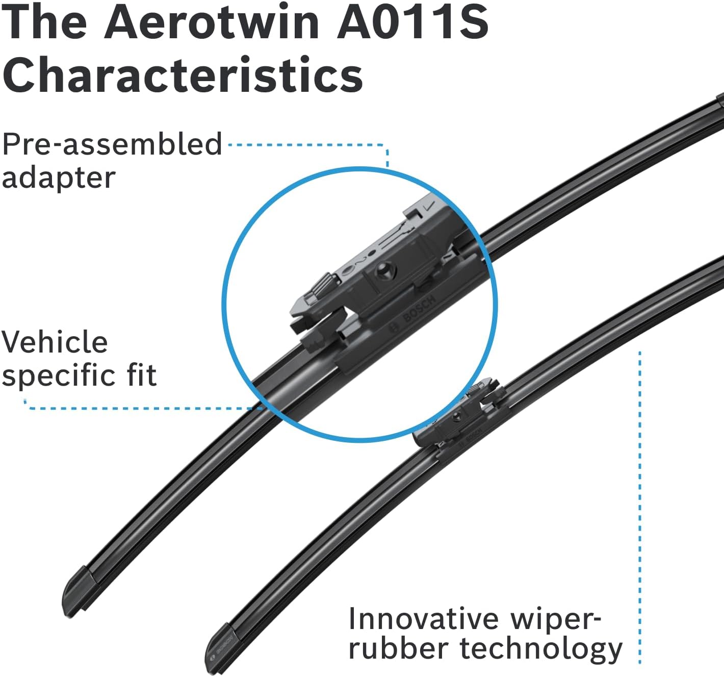Detalle de Bosch Aerotwin A 011 S Front Windscreen Wipers (Set of 2) for UK Right-Hand Drive