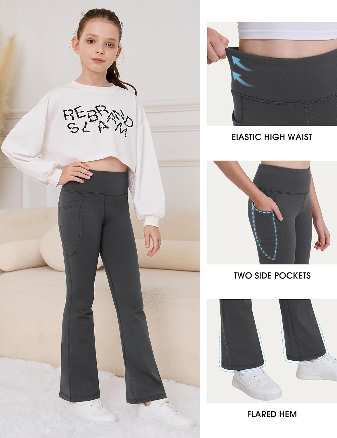 Thumbnail 3 de Desol 2er-Pack Thermo-Schlaghose für Mädchen – Flared Leggings mit Taschen, Gymnastik- & Yogahose