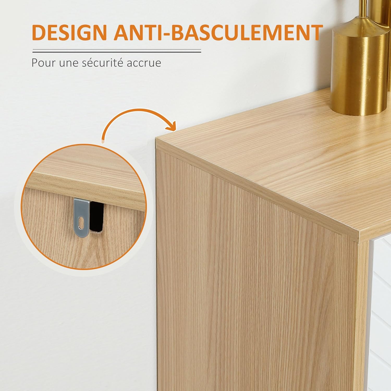 Thumbnail 6 de HOMCOM Buffet Salon avec 4 portes et étagère réglable (120 x 35 x 77,4 cm) blanc et bois naturel