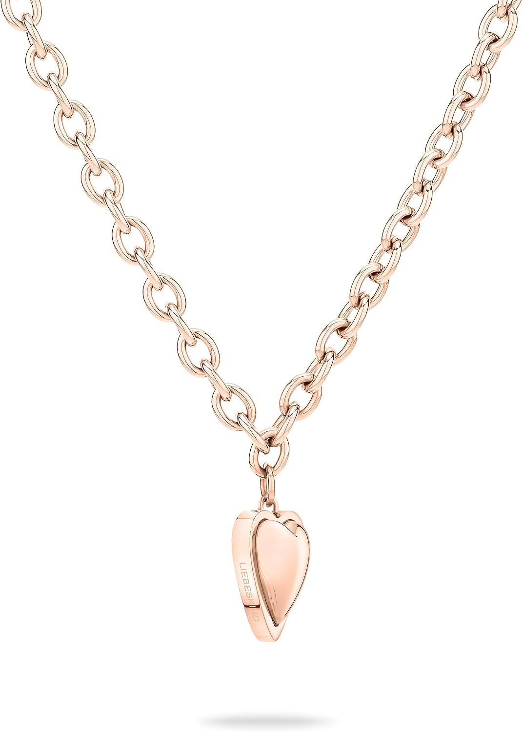 Detalle de LIEBESKIND BERLIN Damen Schmuck mit Herz – Funkelnde Kette aus Edelstahl, Roségold-Option, passend zu Armband und Ohrringen