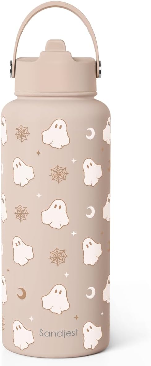 Detalle de SANDJEST SJ-DW-SS-WB32SL Halloween Boo Stainless Steel Water Bottle, 32 Ounces