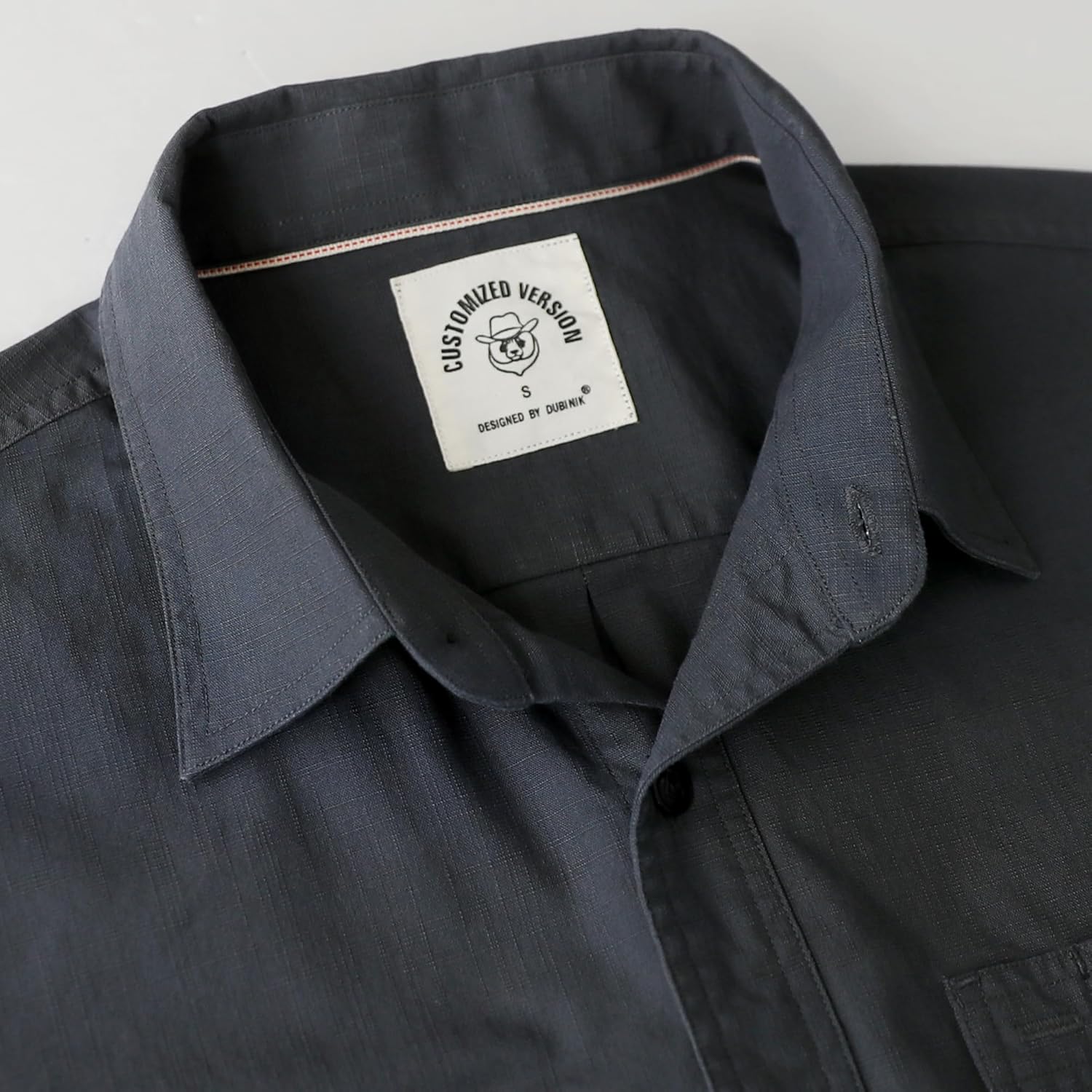 Detalle de Dubinik Camicia Uomo Chambray Lavoro Cotone Manica Lunga con Due Tasche