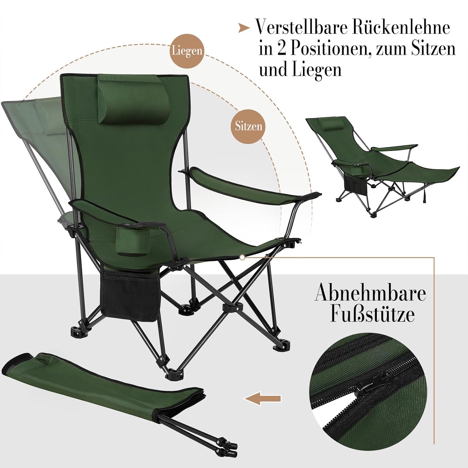 Thumbnail 3 de WOLTU Campingstuhl 2er-Set Faltbar mit Fußablage – 2-in-1 Strandstuhl zum Sitzen oder Liegen