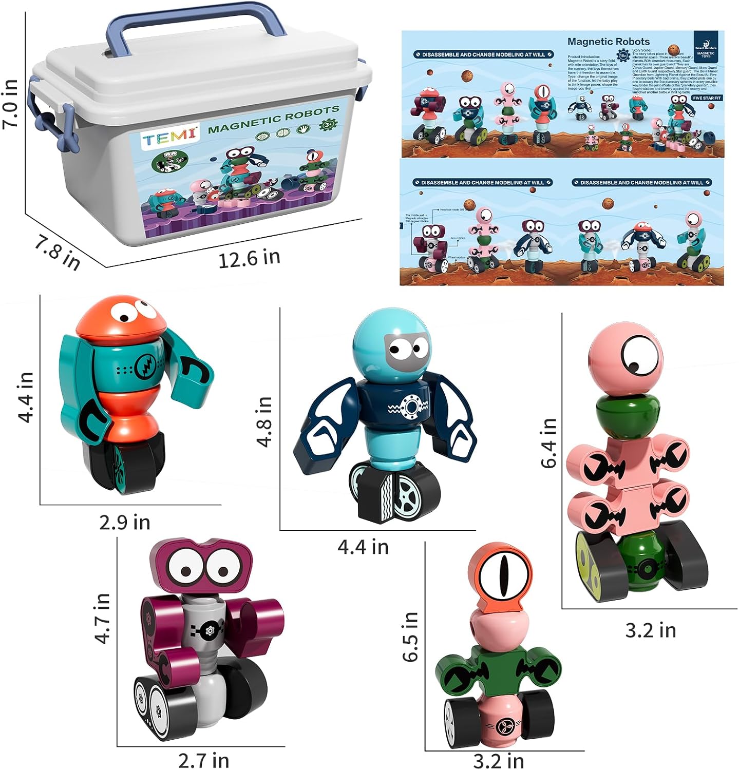 Detalle de TEMI Magnetic Robot Toy Set with Five Robots