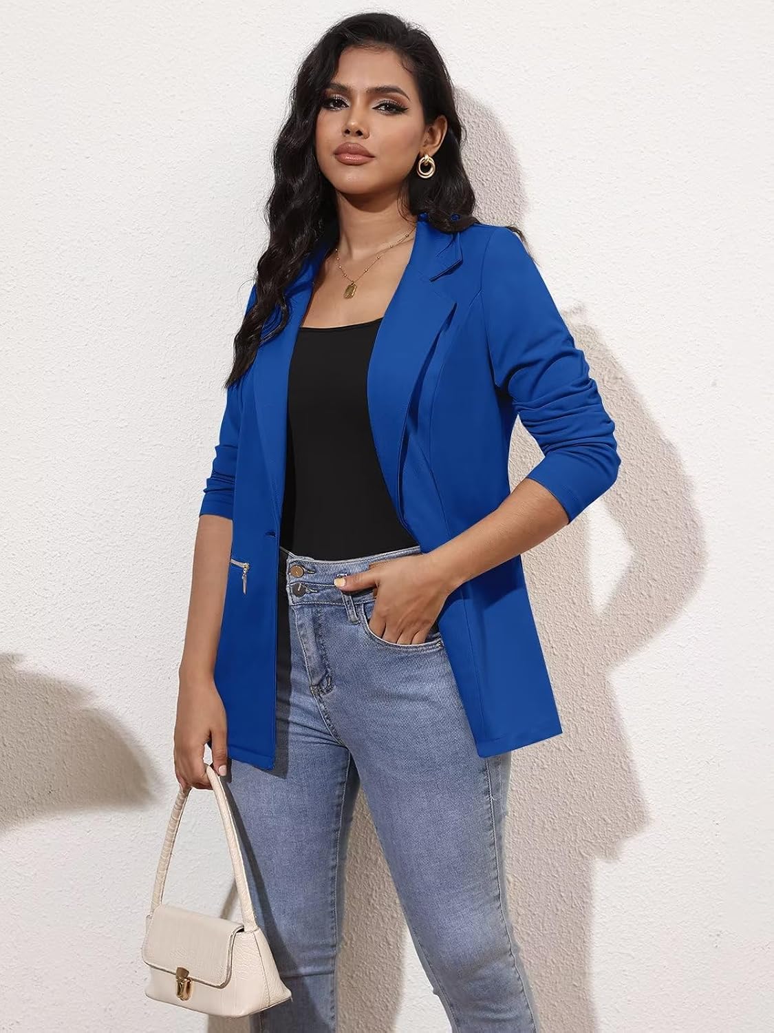 Thumbnail 1 de Genhoo Women's Stretch Blazer with Notch Lapel and Gold-Zip Pockets