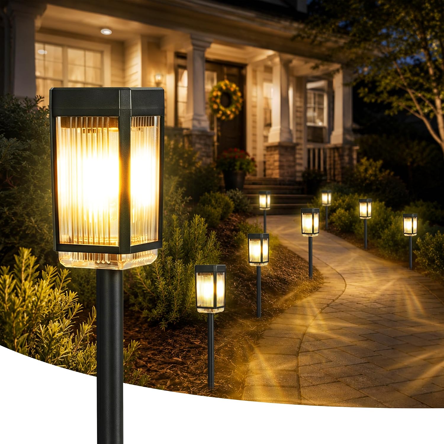 Detalle de HMDecor 8-Pack Solar Path Lights: IP65 Waterproof Garden Lights with 3 Brightness Levels