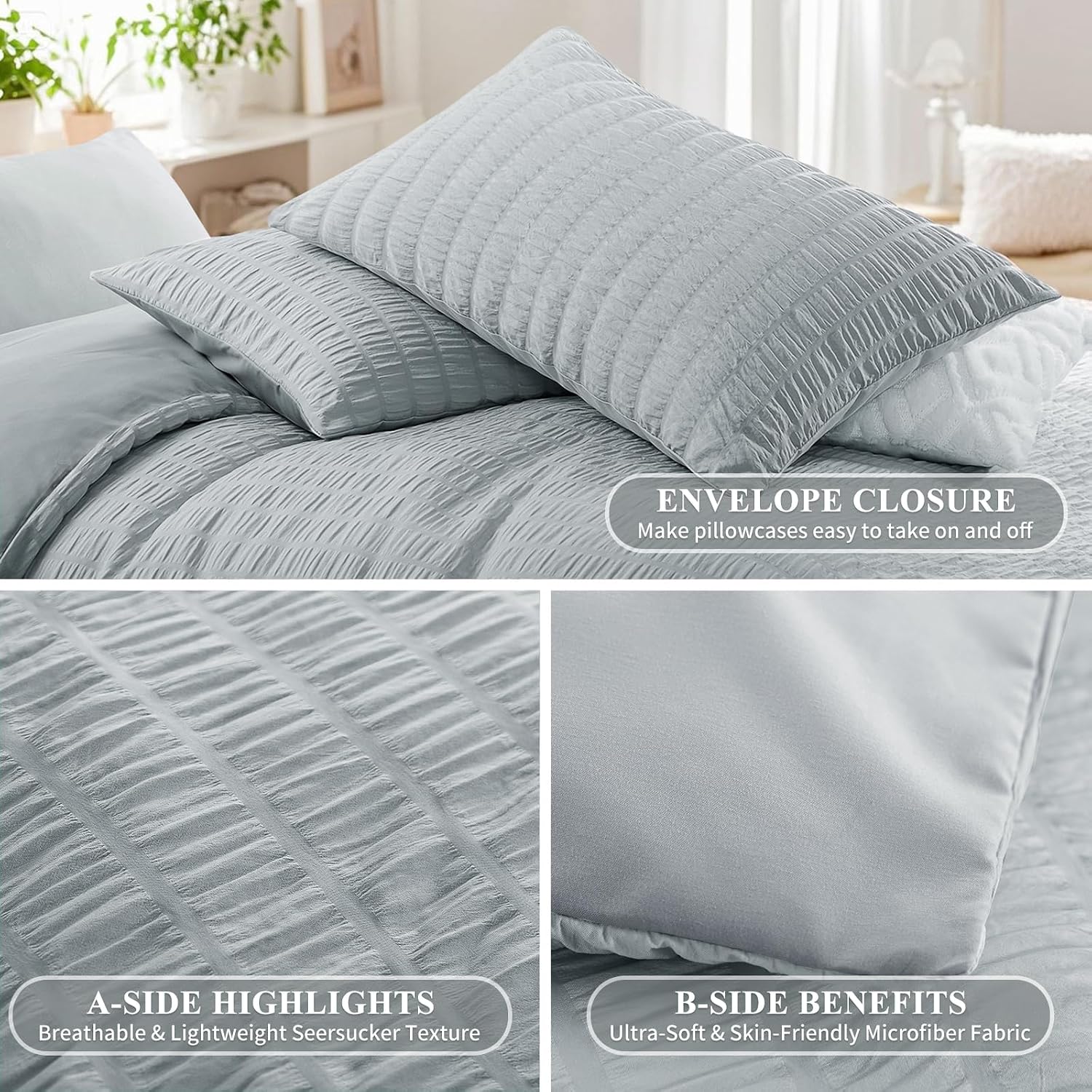 Thumbnail 5 de Aisbo King Size Seersucker Duvet Cover 230×220cm