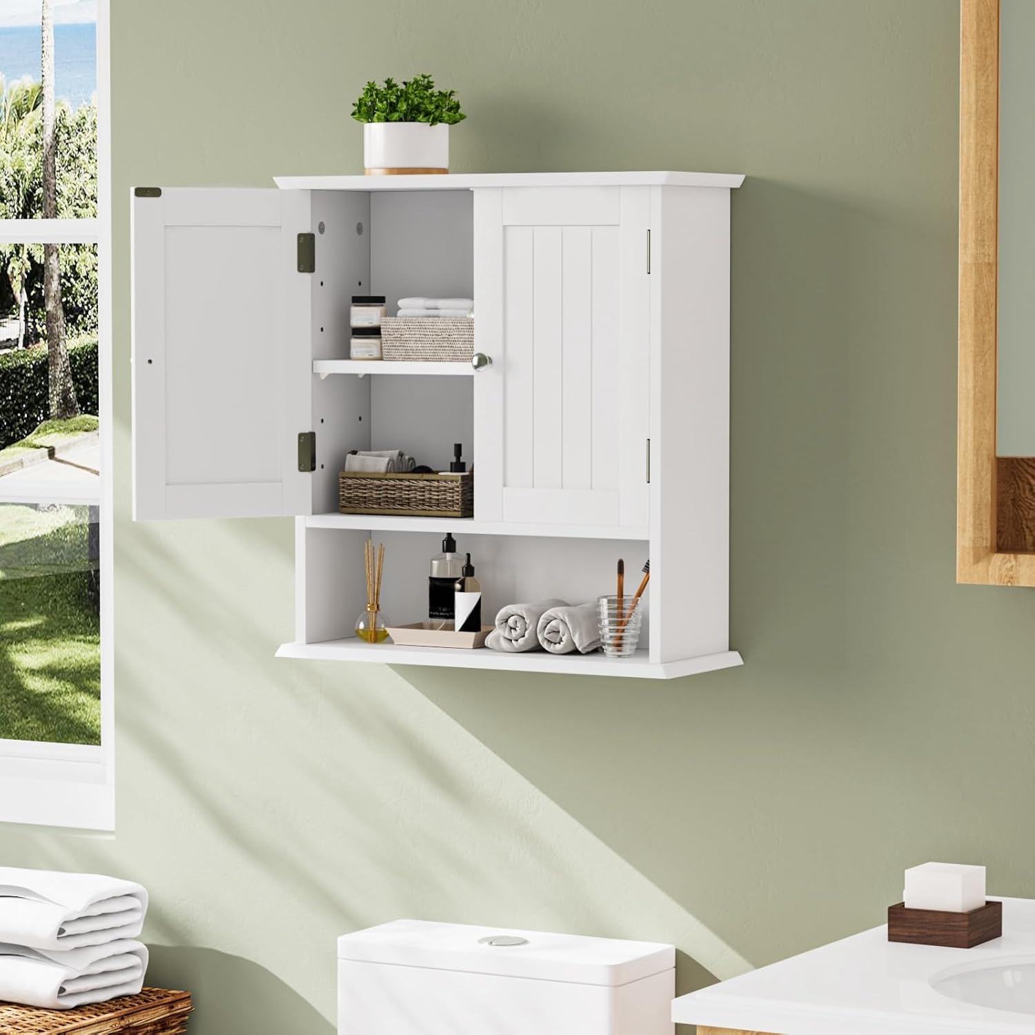 Detalle 2 de Smuxee bathroom wall cabinet, white engineered wood, 2 doors, adjustable shelves