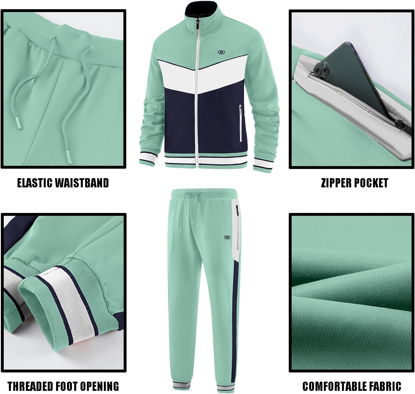 Thumbnail 3 de ANOTWENER Herren Trainingsanzug-Set mit durchgehendem Reißverschluss (Jacke + Jogginghose)