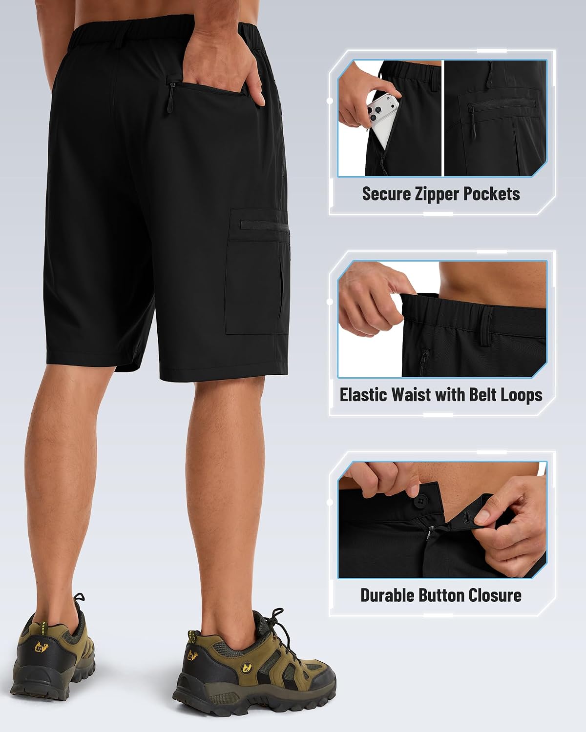 Thumbnail 3 de YUTYTH Mens Cargo Shorts with 5 Zip Pockets – Lightweight, Water-Resistant Quick-Dry Hiking Shorts