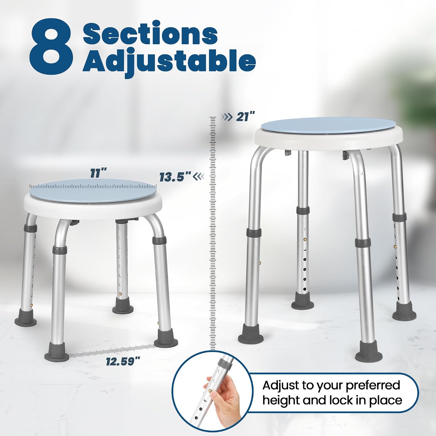 Detalle de Careboda DR3110 Swivel Shower Chair with Grab Bar, 360° Seat, Adjustable Height