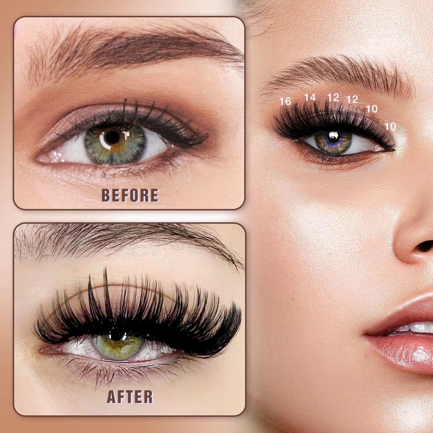 Detalle 2 de AILAISHI Lash Clusters Kit: DIY Cluster Eyelash Extensions (60D+80D+100D, 224pcs) with Bond & Seal