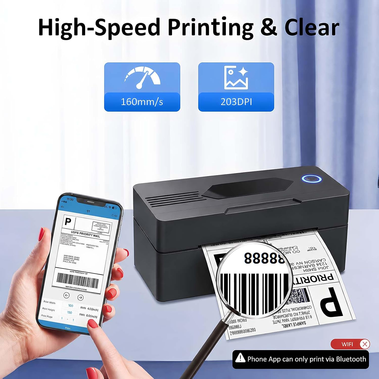 Detalle 1 de Mvgges POS-9270 4x6 Thermal Shipping Label Printer, Bluetooth and USB