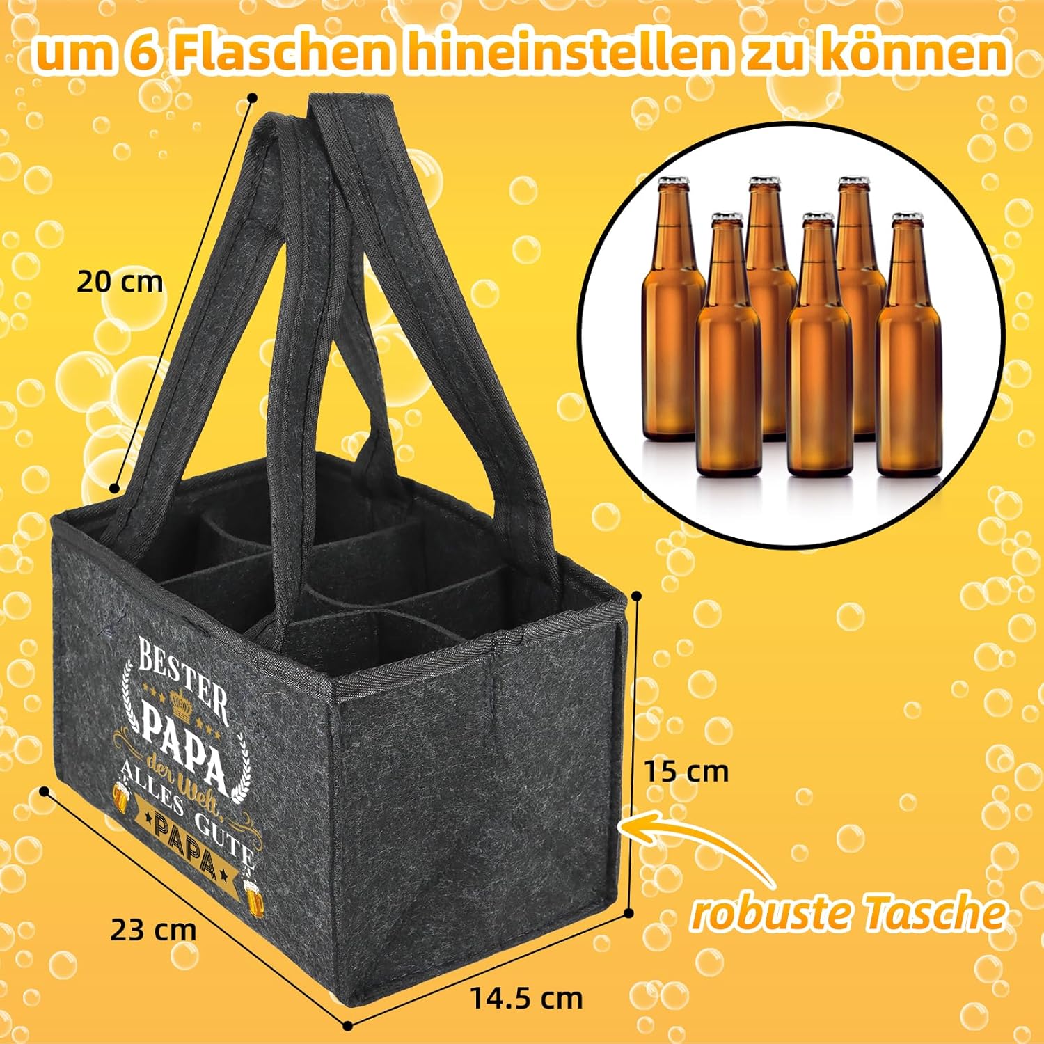 Detalle de WenmthG Geschenk-Set: Bierträger-Masche für Papa – 6 Flaschen, Flaschenöffner, Grußkarte und Untersetzer