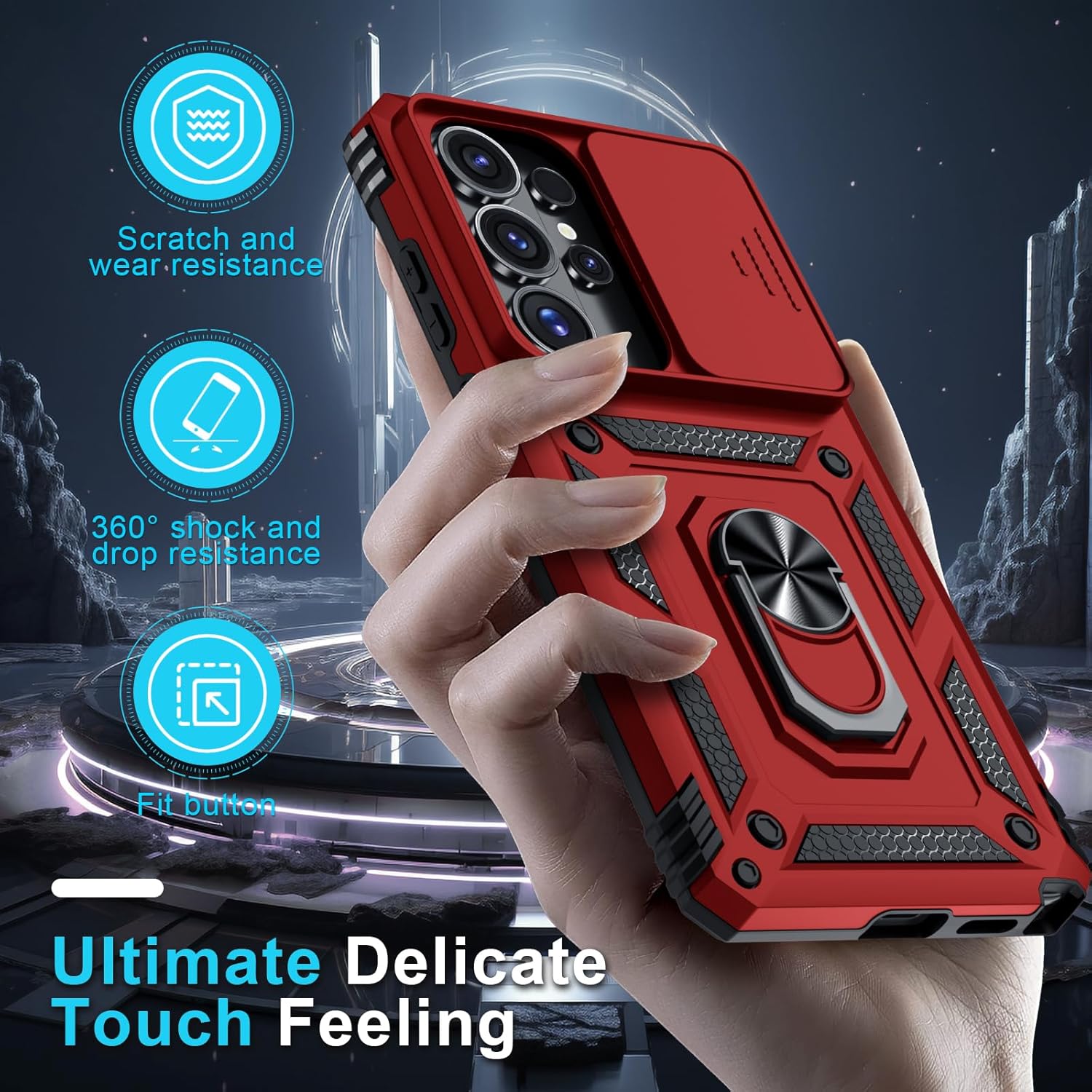 Thumbnail 6 de Janmitta Heavy-Duty Case for Samsung Galaxy S26 Ultra with Built-in Slide Camera Lens Cover, Screen Protector, and Kickstand – 2026 Red