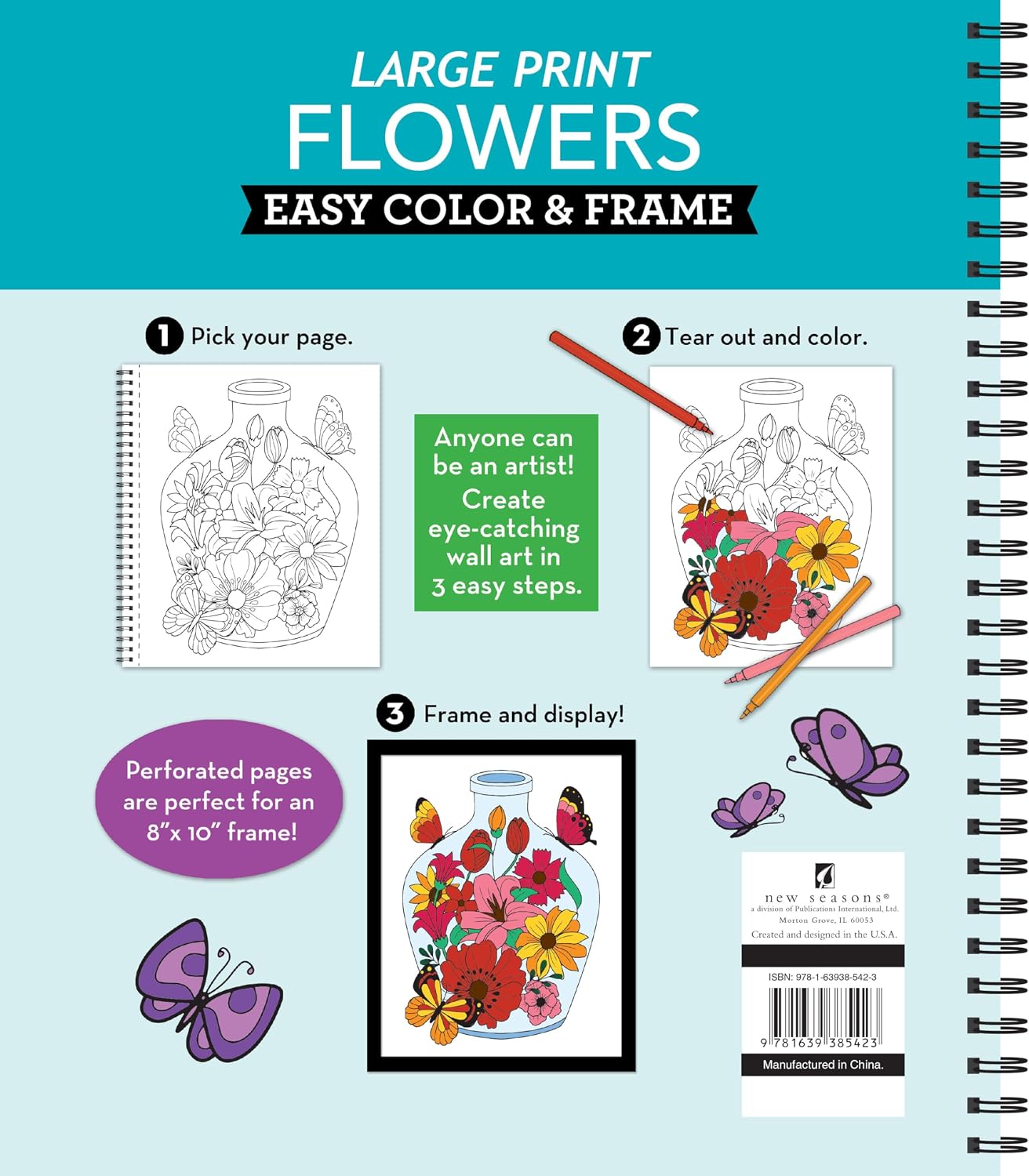 Detalle 2 de Large Print Easy Color & Frame - Flowers (Stress Free Coloring Book), 31 Images