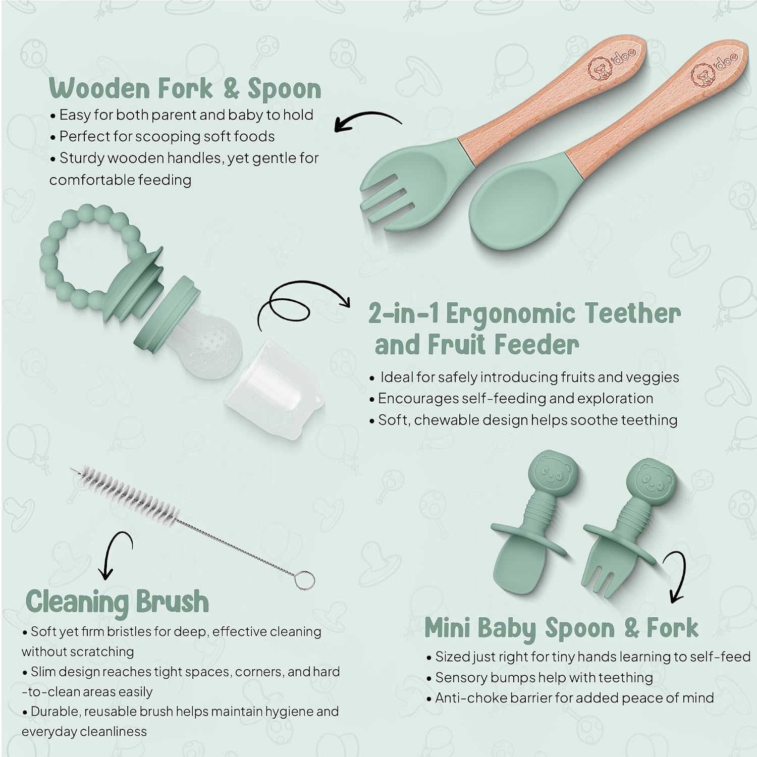 Detalle de O’doe Baby Weaning Set (15-Piece) Silicone Feeding Essentials with Suction Plate & Sippy Cup