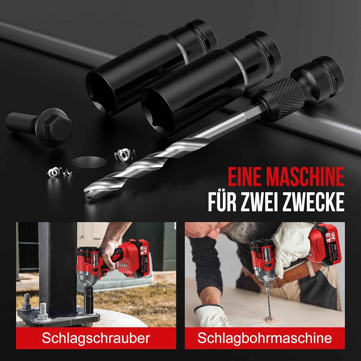 Thumbnail 5 de Sundpey Akku Schlagschrauber 650 Nm – 1/2 Zoll, bürstenlos, 3 Geschwindigkeiten, 2x 4000 mAh, LED-Licht, Koffer