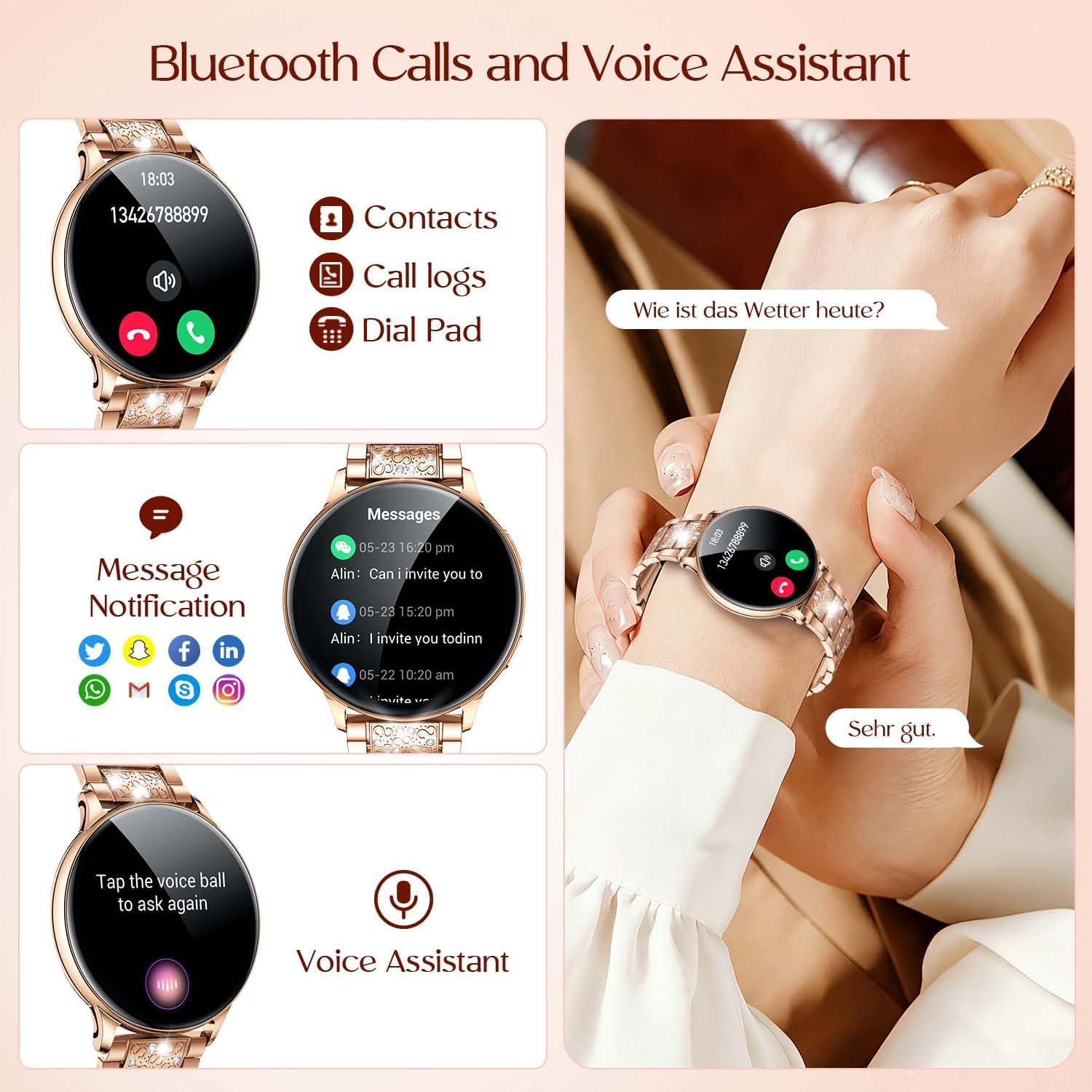 Thumbnail 4 de Montre Connectée Femme avec Appel Bluetooth 1,32" – Écran AMOLED, Suivi Santé et 100 Modes Sportifs